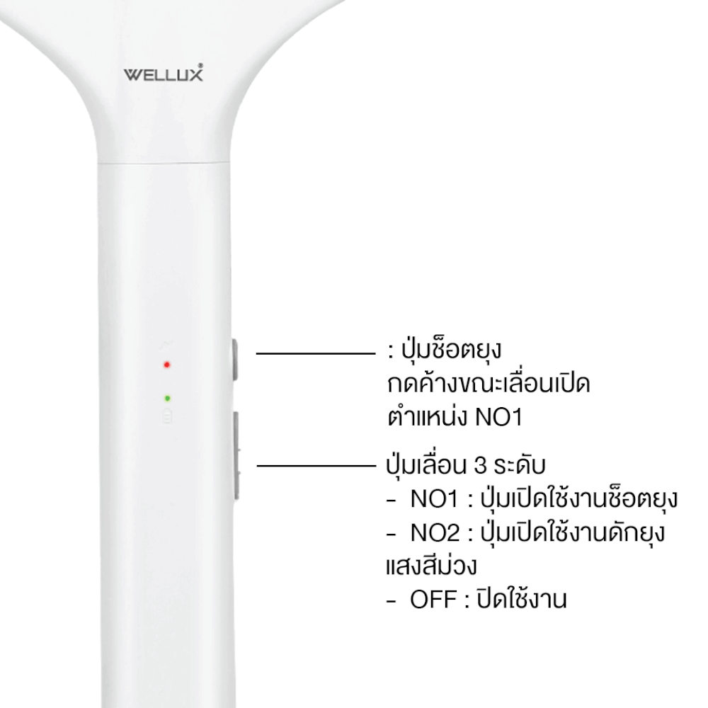 ไม้ตียุง WELLUX รุ่น MS977 พร้อมไฟล่อยุงแสงสีม่วง
